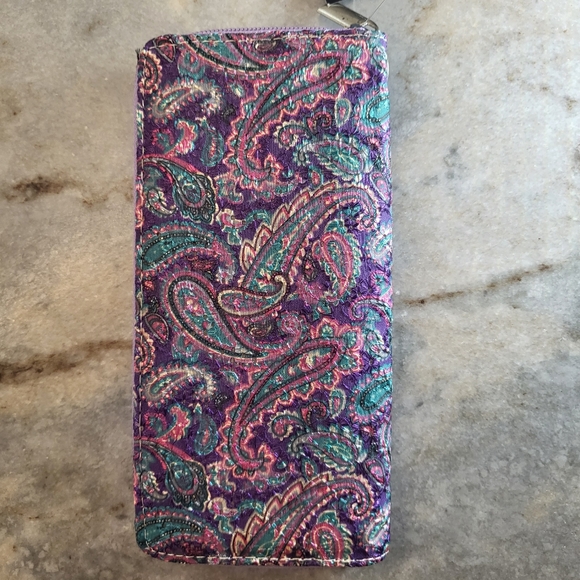 Elegant Paisley Wallet Clutch zippered, purple pink and blue Boho Chic - Picture 3 of 5